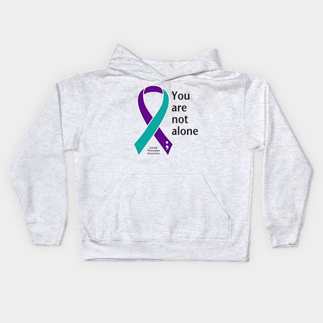 Suicide prevention: not alone ribbon, black type Kids Hoodie by Just Winging It Designs